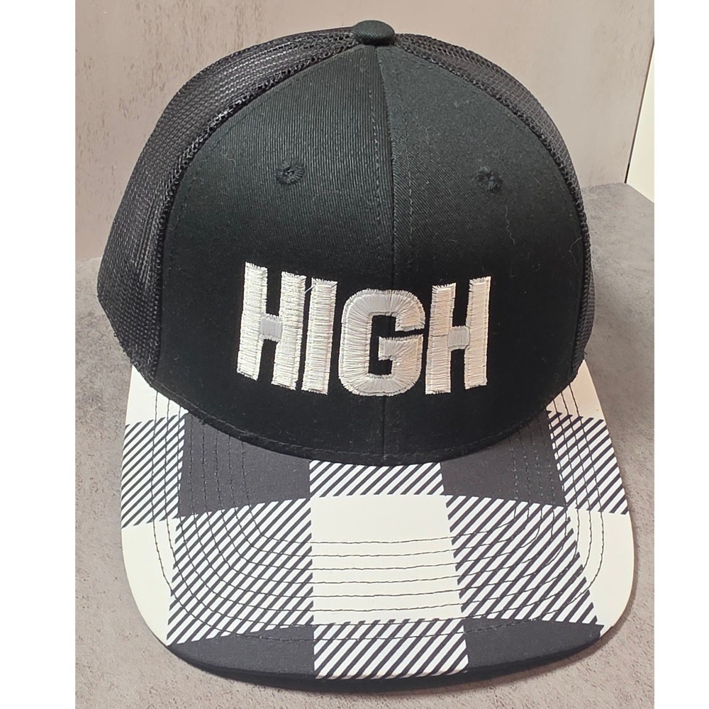 Outdoor Cap Mens Black HIGH Embroidered Trucker Hat Buffalo‎ Plaid Snapback
